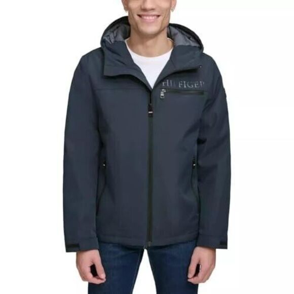 Tommy Hilfiger Men's Performance Hooded Jacket, Navy, L - Picture 1 of 5